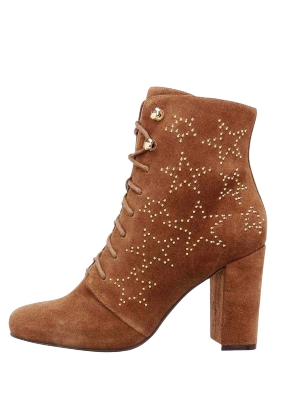 NEW! THE FIX Scheena Suede Lace Up Embellished Gold Star Studded Ankle Boots 8.